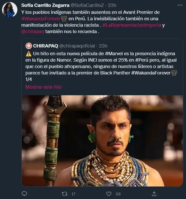 La periodista Sofía Carrillo se sumó a los comentarios sobre el estreno de "Black Panther". @SofiaCarrilloZ La periodista Sofía Carrillo se sumó a los comentarios sobre el estreno de "Black Panther". @SofiaCarrilloZ