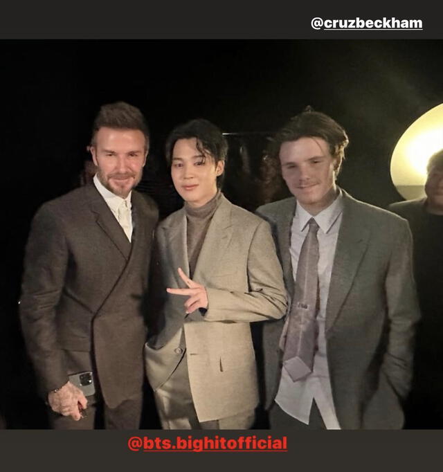 Jimin y David Beckham en desfile de Dior. Foto: @davidbekham/Instagram