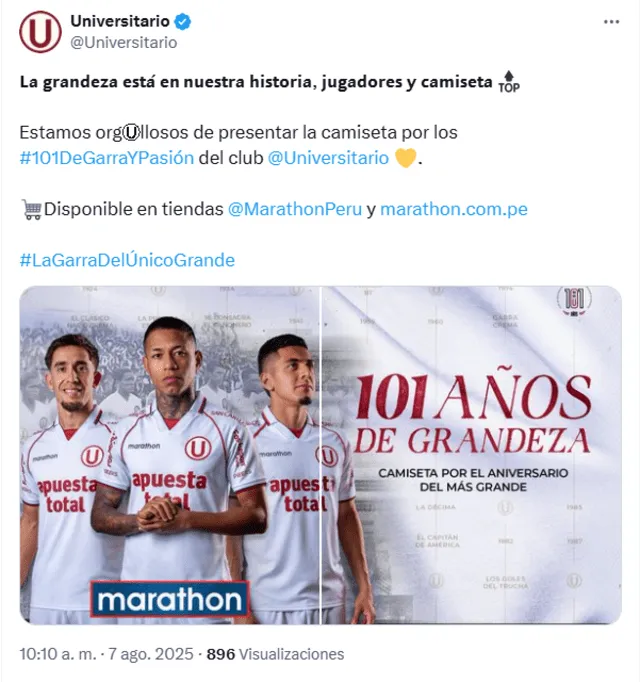 La 'U' anuncio nueva camiseta. Foto: vía X   