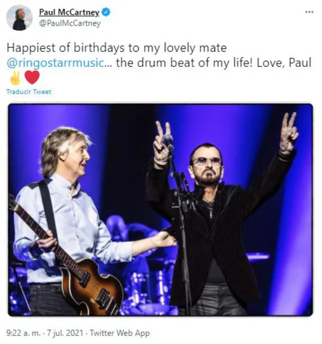 Paul McCartney saluda a Ringo Starr por su cumpleaños número 81. Foto: captura Twitter