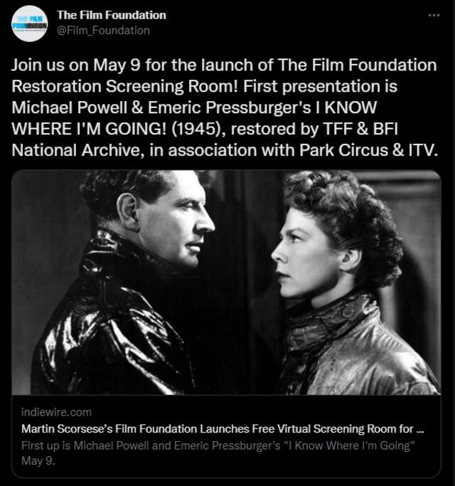 Invitación de The Film Foundation de Martin Scorsese