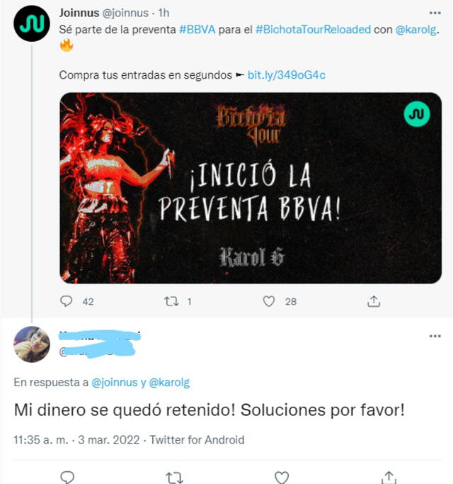 Usuario se queja de Joinnus. Foto: captura/Twitter