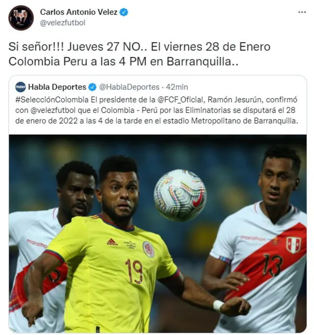 El periodista colombiano confirmó la información en sus redes sociales. Foto: captura de Twitter
