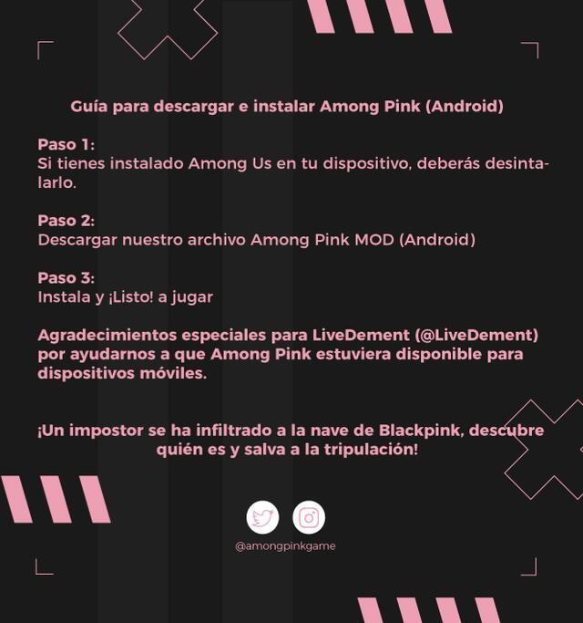 Pasos para instalar Among Pink en celulares o computadoras. Foto: @Amongpinkgame