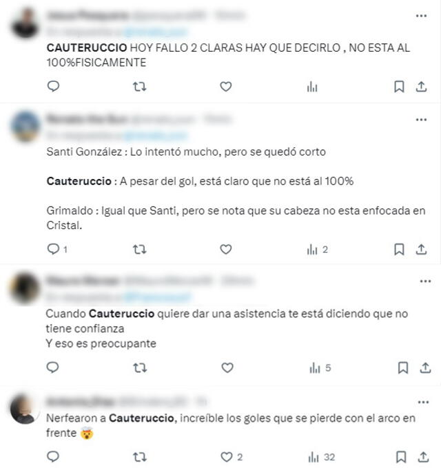 Opiniones de los hinchas sobre el partido de Martín Cauteruccio. Foto: captura de X   