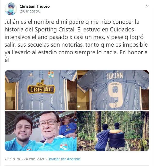 Hincha de Sporting Cristal le regala una camiseta personalizada a su padre que salió de cuidados intensivos