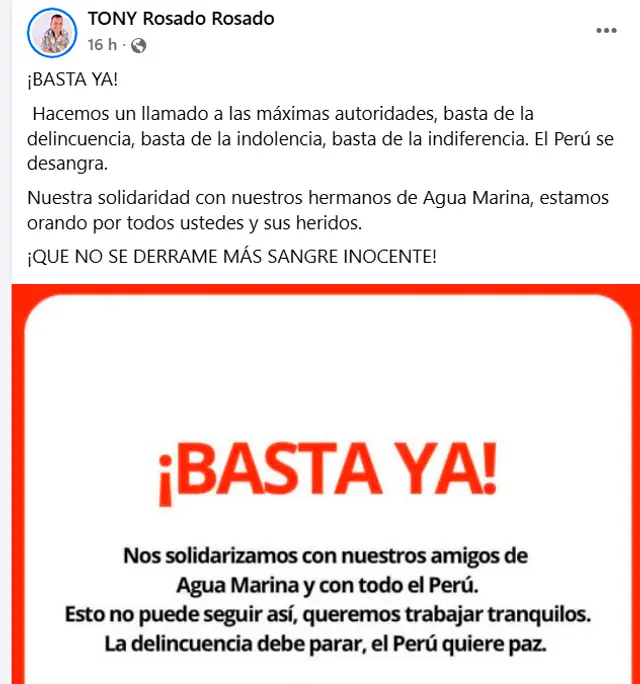 Comunicado de Tony Rosado. Foto: Facebook   