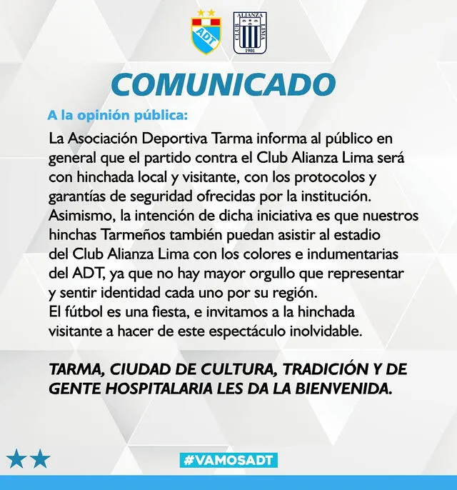 Alianza Lima, comunicado de ADT sobre hinchadas