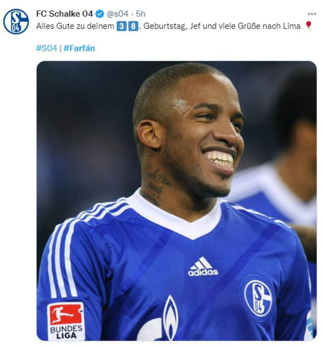 Saludos a Jefferson Farfán. Foto: Schalke 04