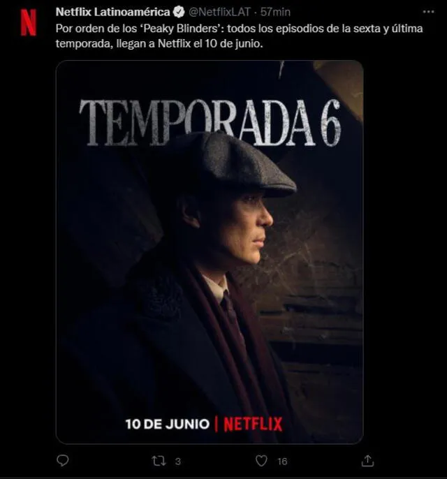 Netflix confirma Peaky Blinders 6 en Latinoamérica. Foto: captura Twitter