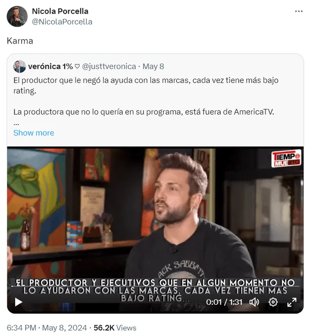 Nicola Porcella recuerda a América TV. Foto: Twitter   
