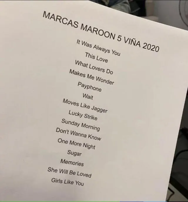 Setlist de Maroon 5 en Viña 2020.