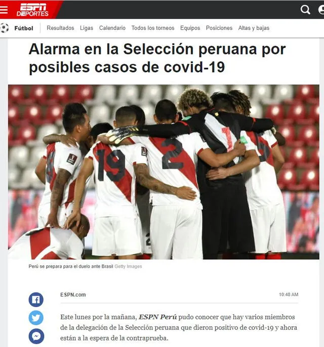 Selección peruana presentaría casos positivos a Covid-19