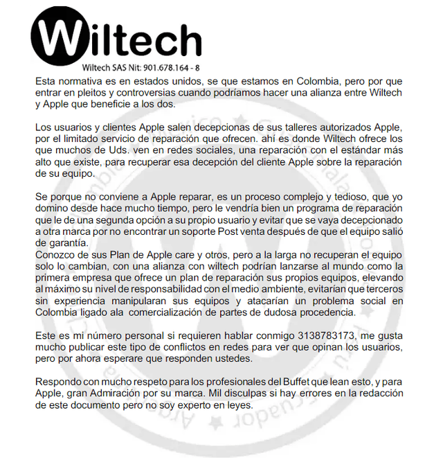  Carta de respuesta de Wiltech. Foto: Wradio<br>    