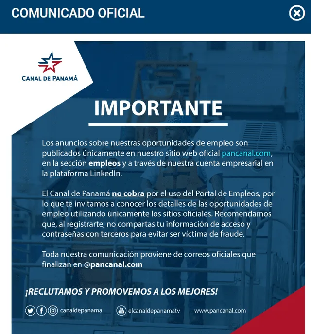 Canal de Panamá empleos Link para postularte a más de 15 vacantes
