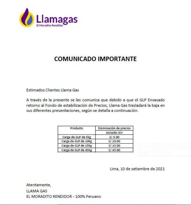 Comunicado de Llamagas.