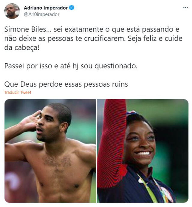 Tuit de Adriano sobre Simone Biles