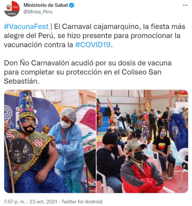 Evento denominado Ño Vacunatón se realizó el último viernes 22 de octubre en Cajamarca. Foto: Minsa
