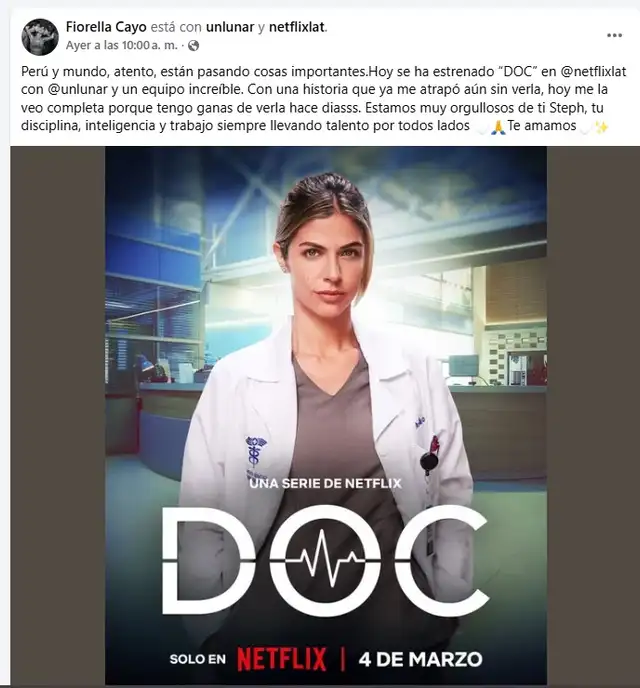 Fiorella Cayo felicita a su hermana por su nuevo logro en su carrera. Foto: Facebook. 