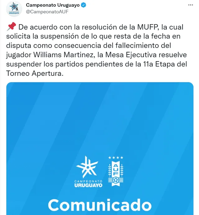 Comunicado del Campeonato uruguayo sobre la suspensión de los partidos de este domingo 18 de julio. Foto: captura Twitter