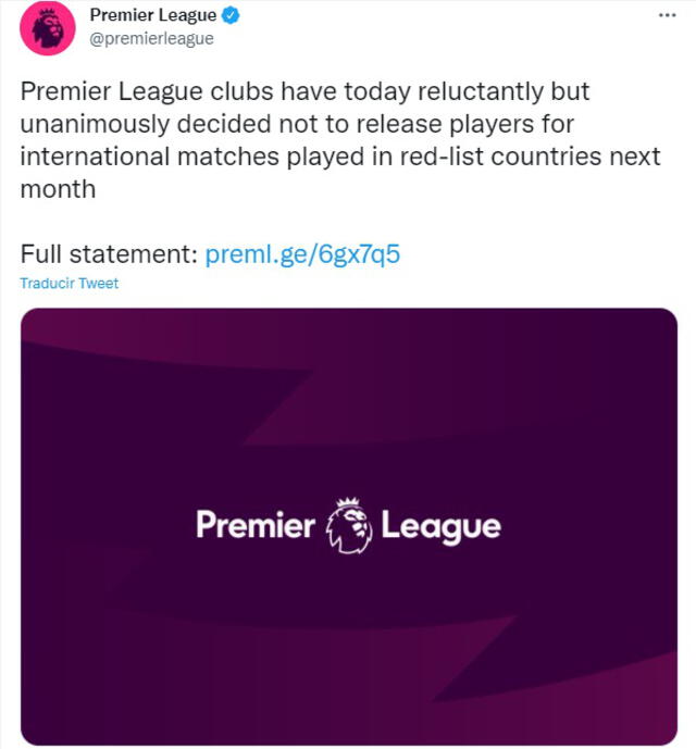 La Premier League no permitirá a sus jugadores viajar. Foto: captura de pantalla