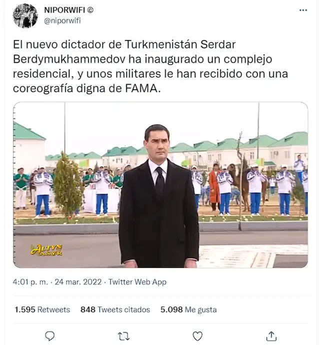 Presidente de Turkmenistán es recibido por unos soldados con una peculiar coreografía