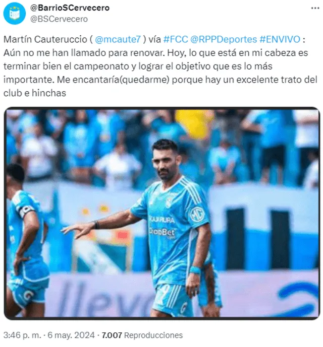 Cauteruccio habló sobre su continuidad en Cristal. Foto: captura de X.   