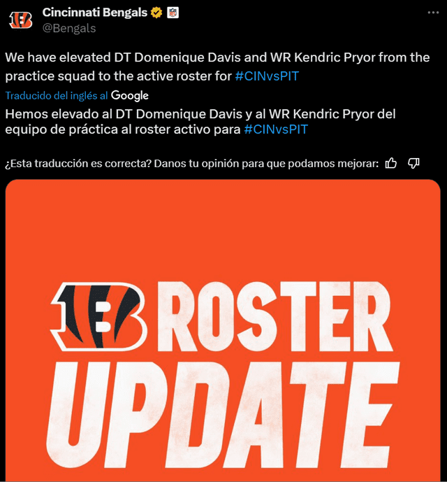 Cambios en el roster de los Bengals. Foto: Bengals   