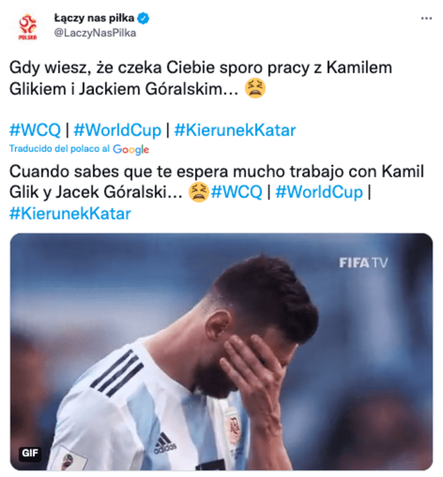 Mensaje de Polonia a Argentina y Lionel Messi. Foto: captura Twitter selección polaca