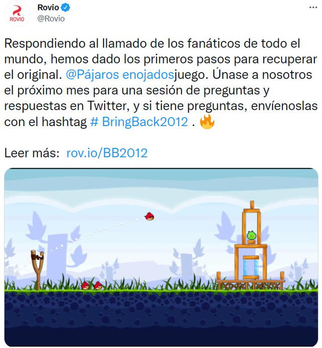 Rovio utilizó sus redes sociales para oficializar la fecha de este regreso. Foto: Twitter