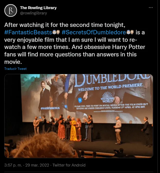 Primeros comentarios sobre "Animales fantásticos: los secretos de Dumbledore". Foto: Twitter