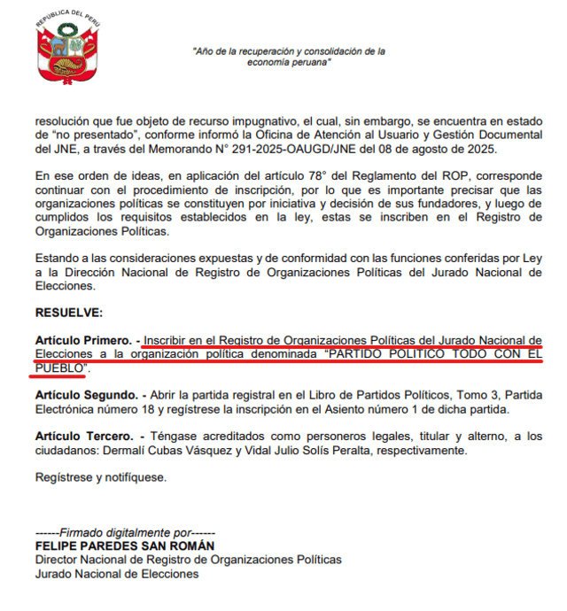 Resolución del JNE. Resolución del JNE.