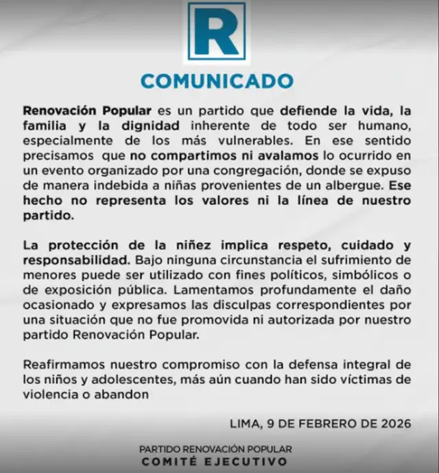 Comunicado de Renovación Popular.   