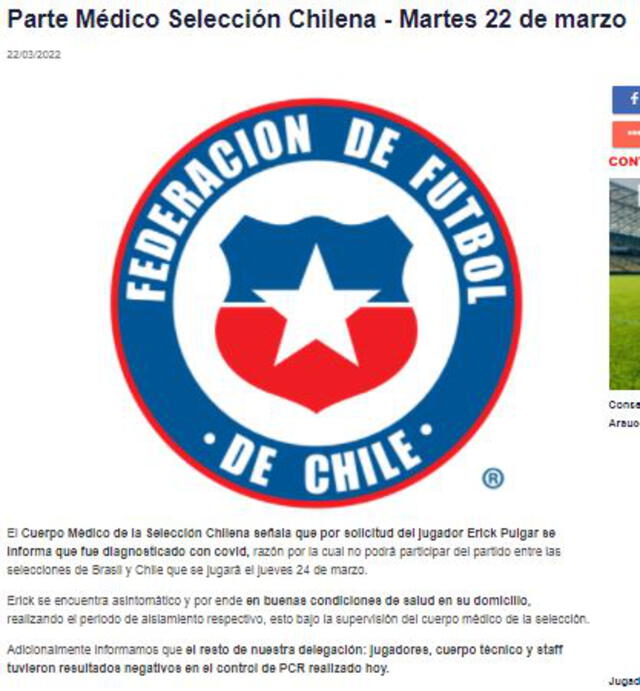 Comunicado de Chile sobre lesión de Erick Pulgar