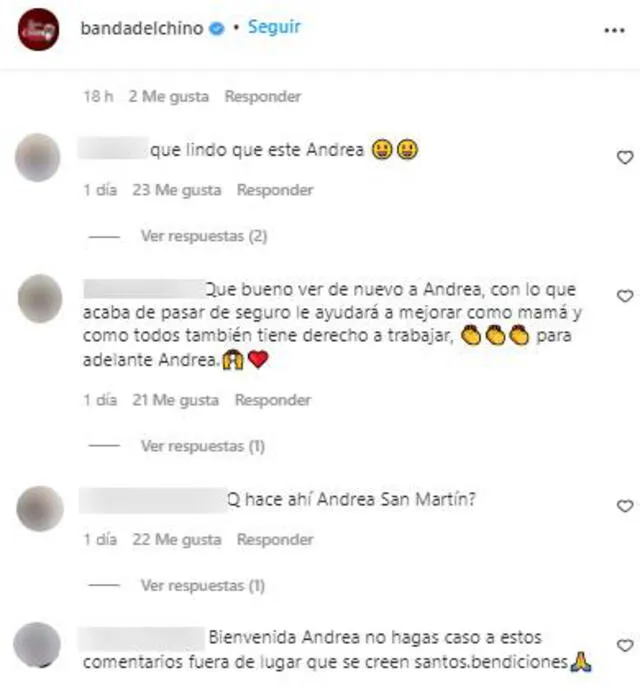 Usuarios reaccionan al regreso de Andrea San Martín. Foto: La banda del chino/Instagram