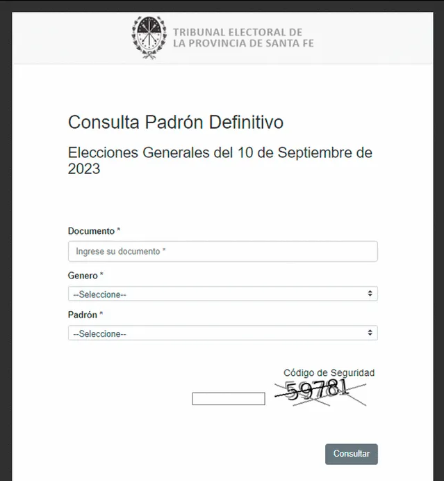  Consulta dónde votar en las elecciones Santa Fe 2023. Foto: Tribunal electoral de la provincia de Santa Fe<br><br>    