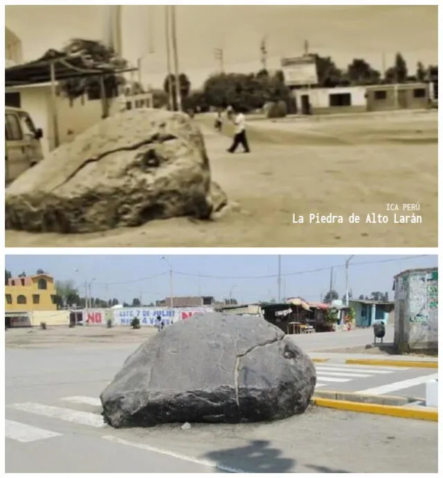  Antes y después de la Piedra de Alto Larán. Foto: Ica Perú   