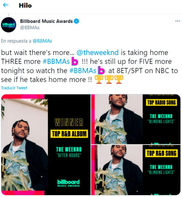 Los Billboard Music Awards 2021 anunciaron los galardones de The Weeknd a través de las redes sociales. Foto: captura Billboard Music Awards 2021 Twitter