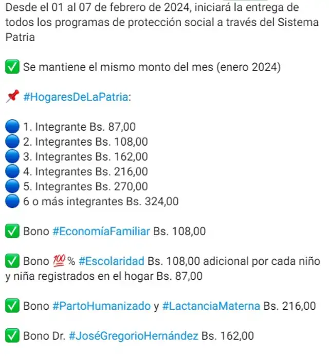 Ya es habitual que la administración de Venezuela entregue una serie de bonos el primer día de cada mes. Foto: Canal Patria Digital   