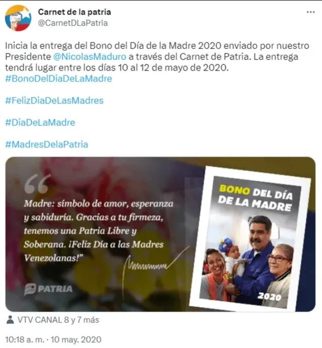 Nicolás Maduro | Venezuela | Bono Madre