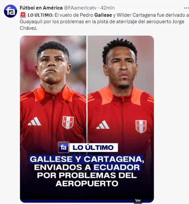 Los vuelos de Gallese y Cartagena fueron desviados. Foto: Fútbol en América.   