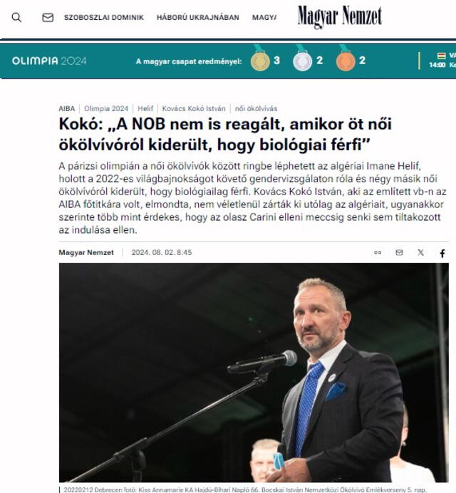  Publicación sobre István Kokó Kovács. Foto: captura en web / Magyar Nemzet.   