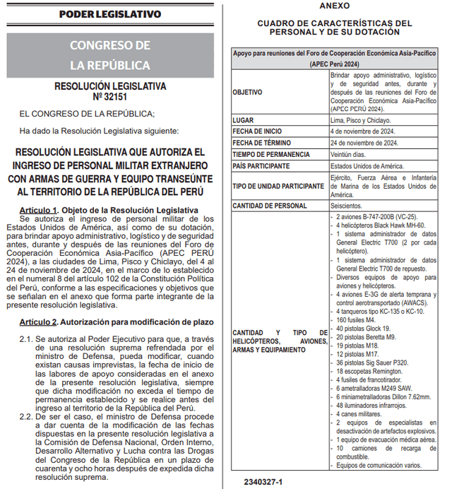  Resolución Legislativa N.º 32151 publicada en El Peruano.   