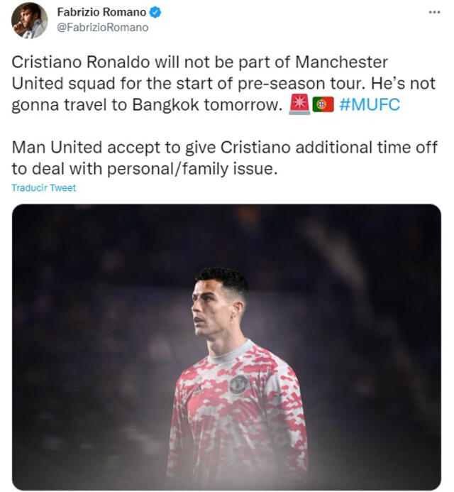 Cristiano buscaría su salida para fichar por otro club. Foto: @FabrizioRomano/Twitter