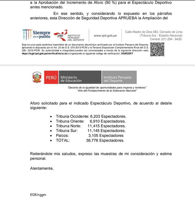 Universitario vs. Barcelona: Estadio Nacional contará con el 90% de su aforo. Foto: captura Twitter