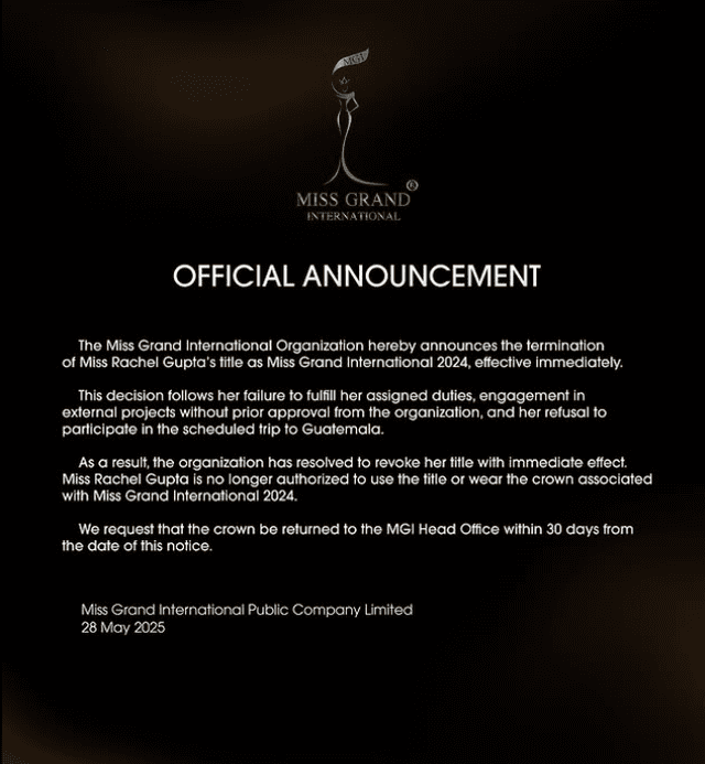  Comunicado del Miss Grand International    