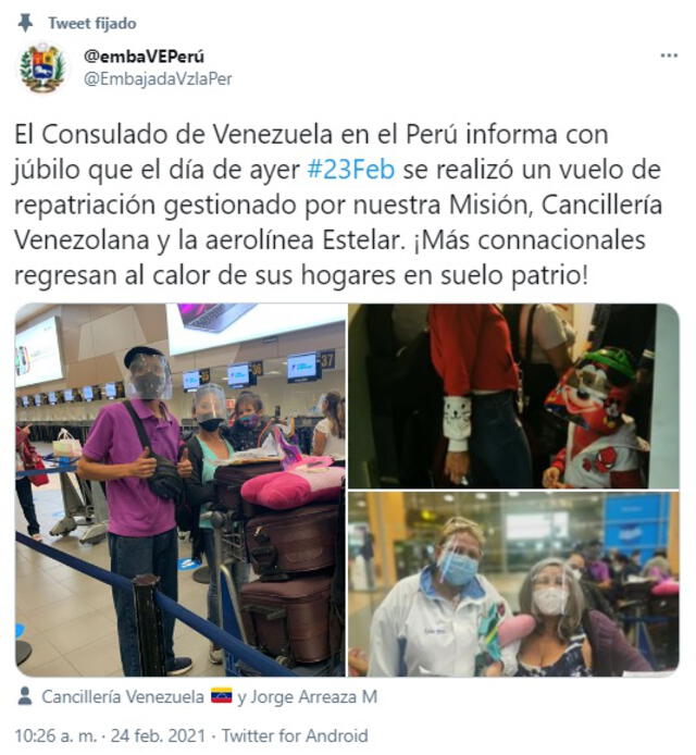 El mensaje de la embajada de Venezuela en Perú. Foto: captura de Twitter