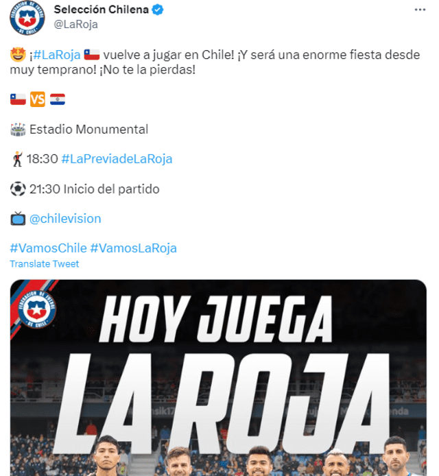  La selección chilena vuelve a jugar y así presenta el matchday. Foto: @LaRoja/Twitter   