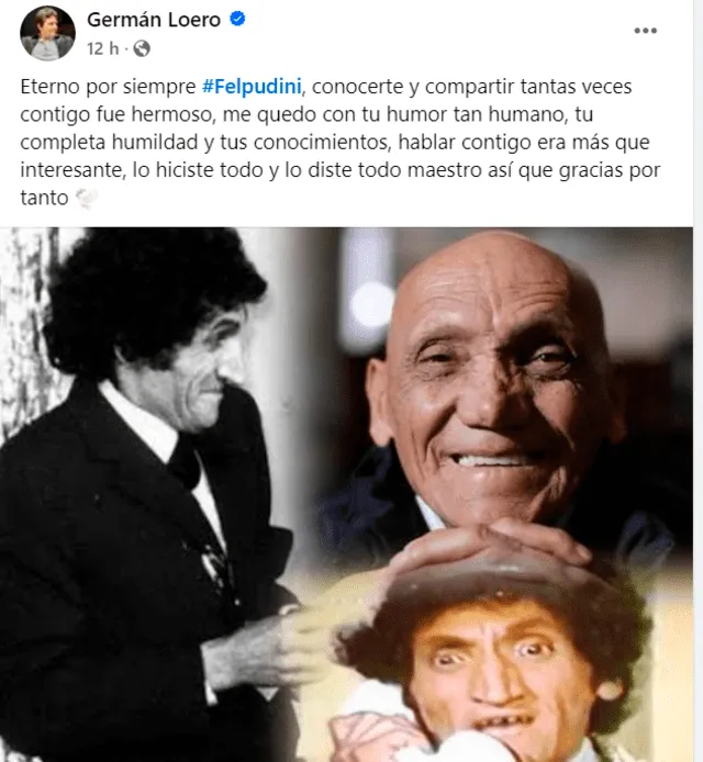 Germán Loero se despide de Felpudini: "Me quedo con tu humor tan humano". Foto: Facebook   