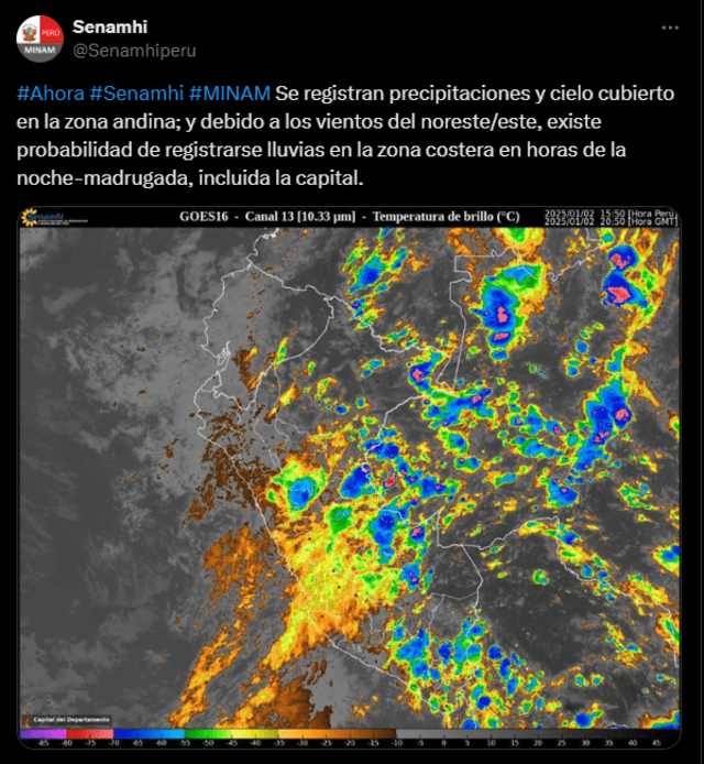 Probabilidad de precipitaciones durante las madrugadas. Foto: Senamhi   